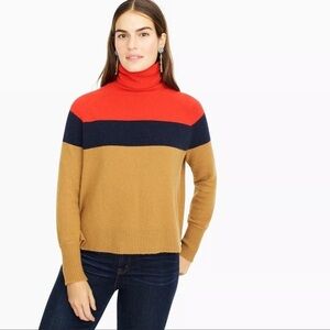 J. Crew Red, Navy, and Tan Turtleneck Sweater